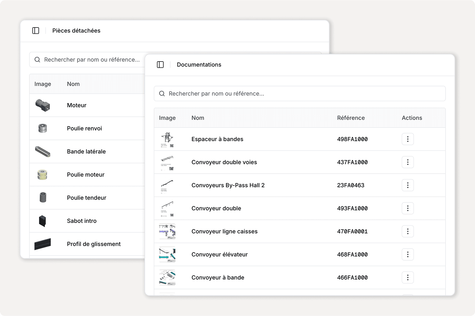 Aperçu des pièces détachées et des documentations techniques