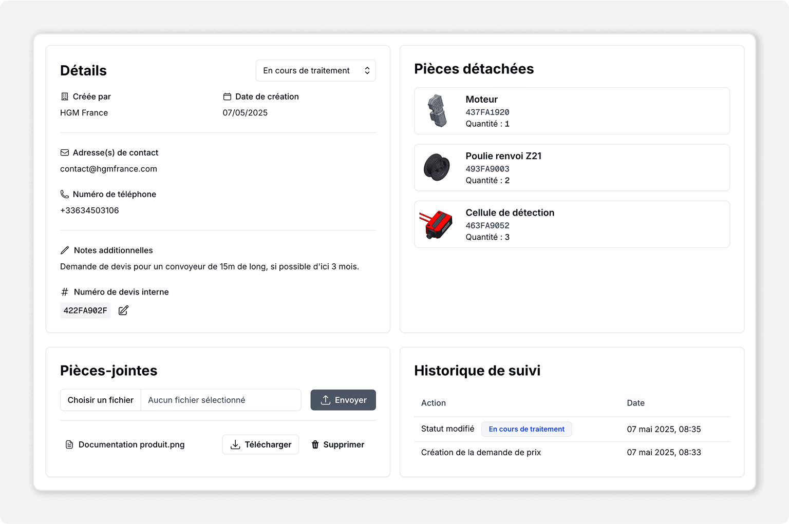 Aperçu d'une demande de prix